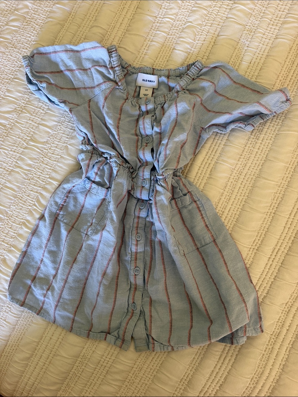 Old Navy Light Blue Dress with Rust Stripes